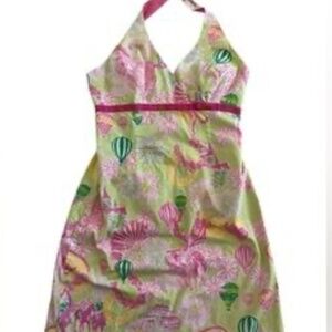 Vintage Lilly Pulitzer Kentucky derby Pink and Green Halter Dress- white label